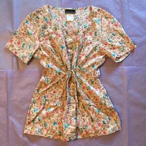 Cherokee Floral Button-up Scrub Top Size Small
